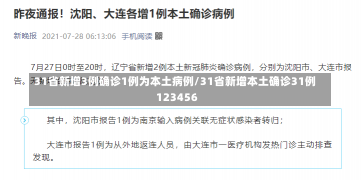 31省新增3例确诊1例为本土病例/31省新增本土确诊31例123456