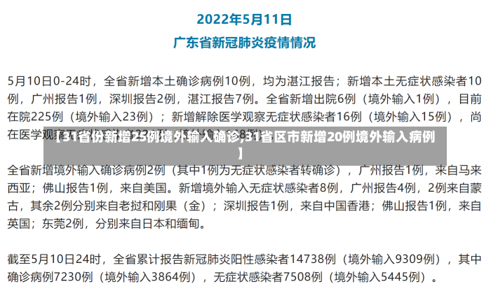 【31省份新增25例境外输入确诊,31省区市新增20例境外输入病例】