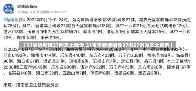 【31省份新增37例本土确诊,31省份新增确诊37例27例为本土病例】