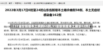 【31省份新增本土病例61例,31省份新增本土确诊62例】