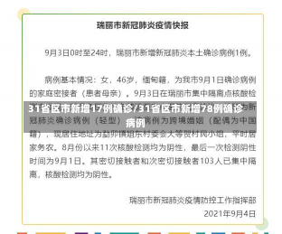 31省区市新增17例确诊/31省区市新增78例确诊病例